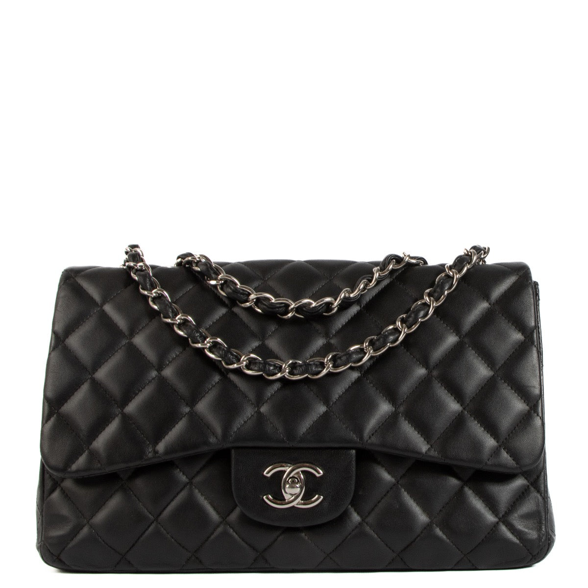 shop 100% authentic second hand Chanel Black Lambskin PHW Large Classic Single Flap Bag on Labellov.com