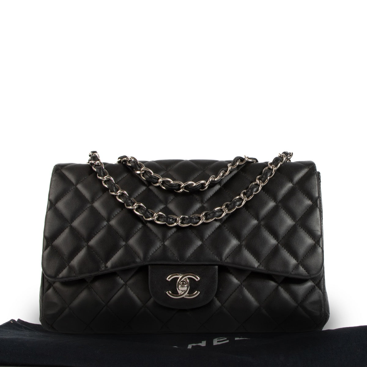 shop 100% authentic second hand Chanel Black Lambskin PHW Large Classic Single Flap Bag on Labellov.com