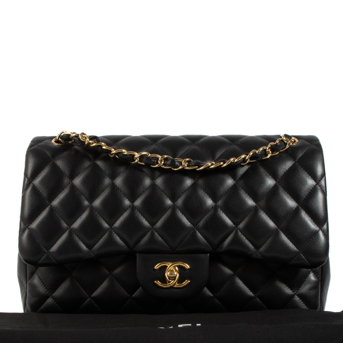 Shop safe online at Labellov in Antwerp, Brussels and Knokke this 100% authentic second hand Chanel Black Lambskin GHW Large Classic Double Flap Bag