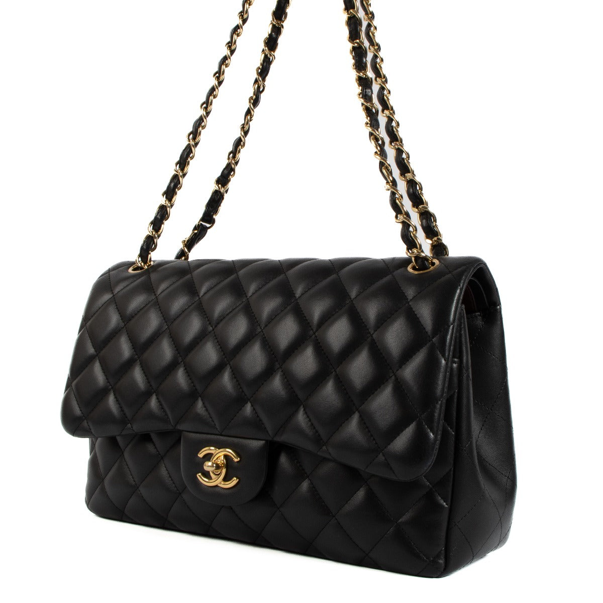 Shop safe online at Labellov in Antwerp, Brussels and Knokke this 100% authentic second hand Chanel Black Lambskin GHW Large Classic Double Flap Bag
