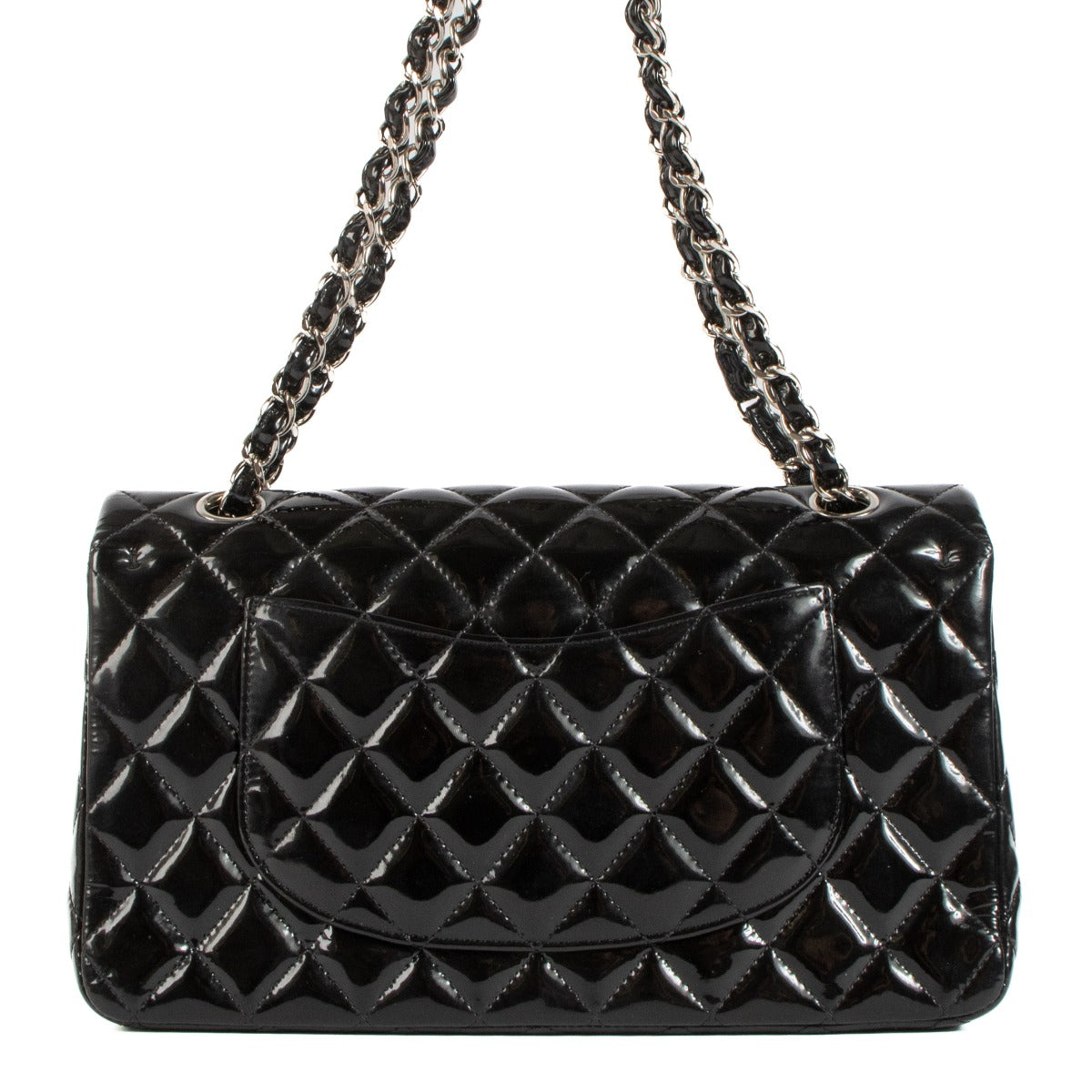 Shop safe online at Labellov in Antwerp, Brussels and Knokke this 100% authentic second hand Chanel Black Patent Leather Medium Classic Flap Bag