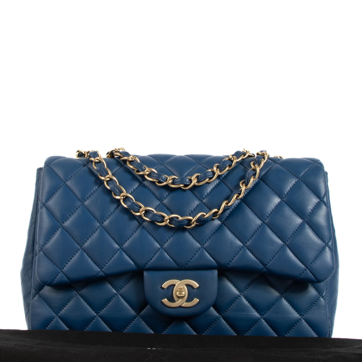 Shop safe online at Labellov in Antwerp, Brussels and Knokke this 100% authentic second hand Chanel Blue Lambskin Large Classic Single Flap Bag