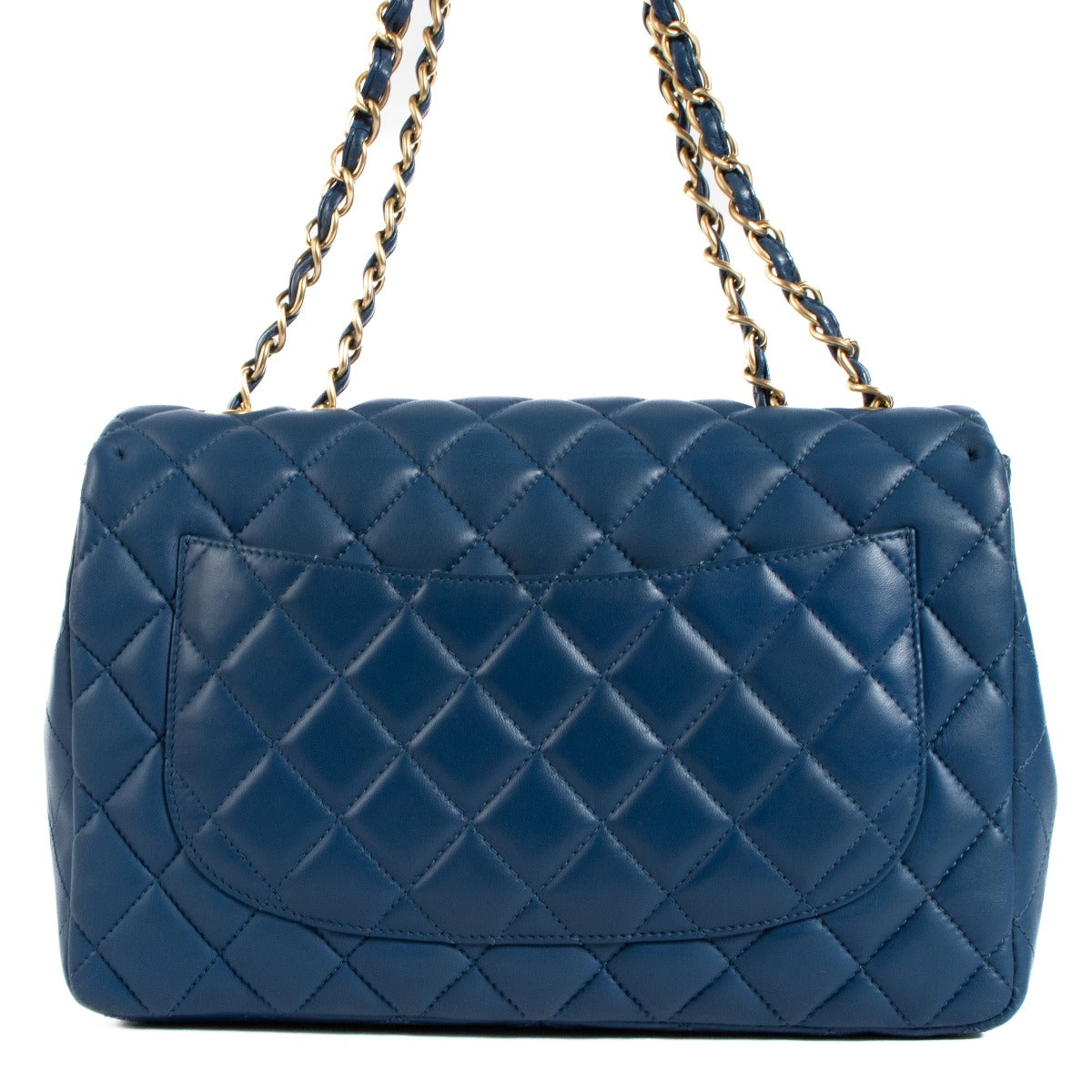 Shop safe online at Labellov in Antwerp, Brussels and Knokke this 100% authentic second hand Chanel Blue Lambskin Large Classic Single Flap Bag