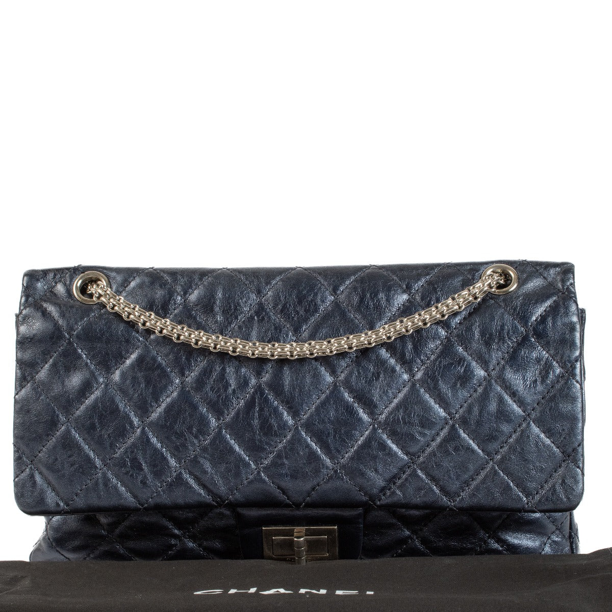Chanel Metallic Blauw Kalfsleer Maxi 2.55 Tas