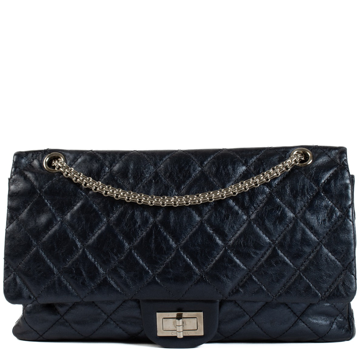 Chanel Metallic Blauw Kalfsleer Maxi 2.55 Tas