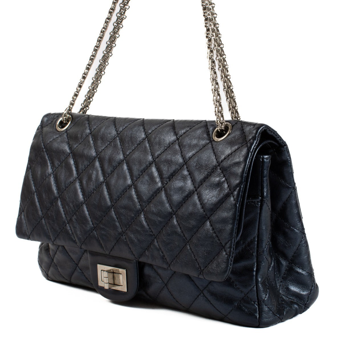 Chanel Metallic Blauw Kalfsleer Maxi 2.55 Tas