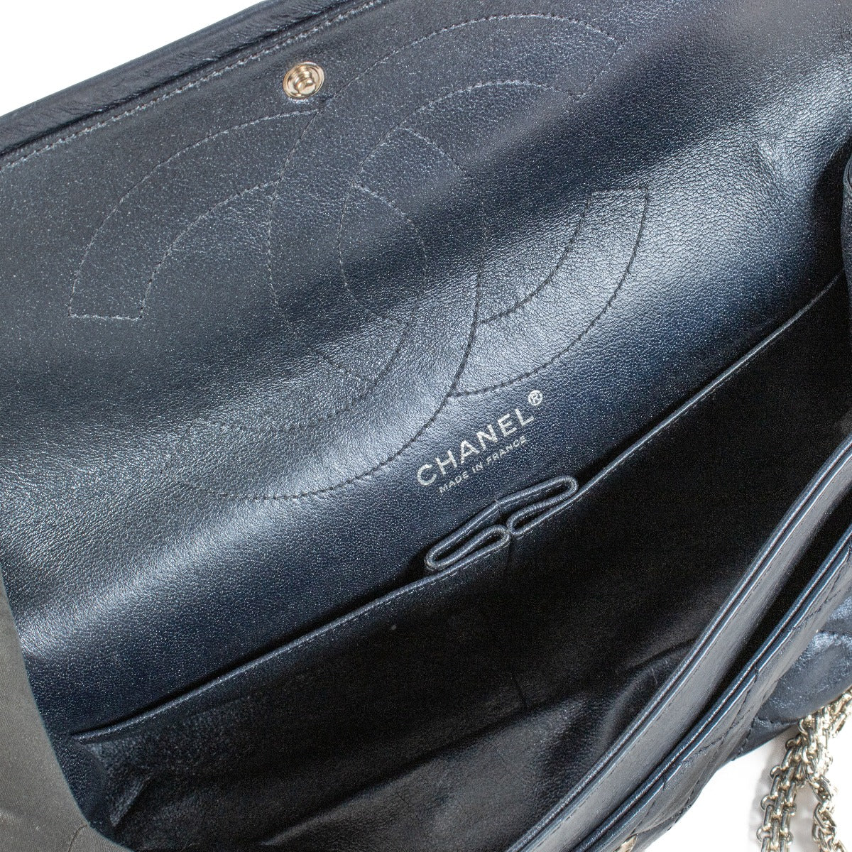 Chanel Metallic Blauw Kalfsleer Maxi 2.55 Tas