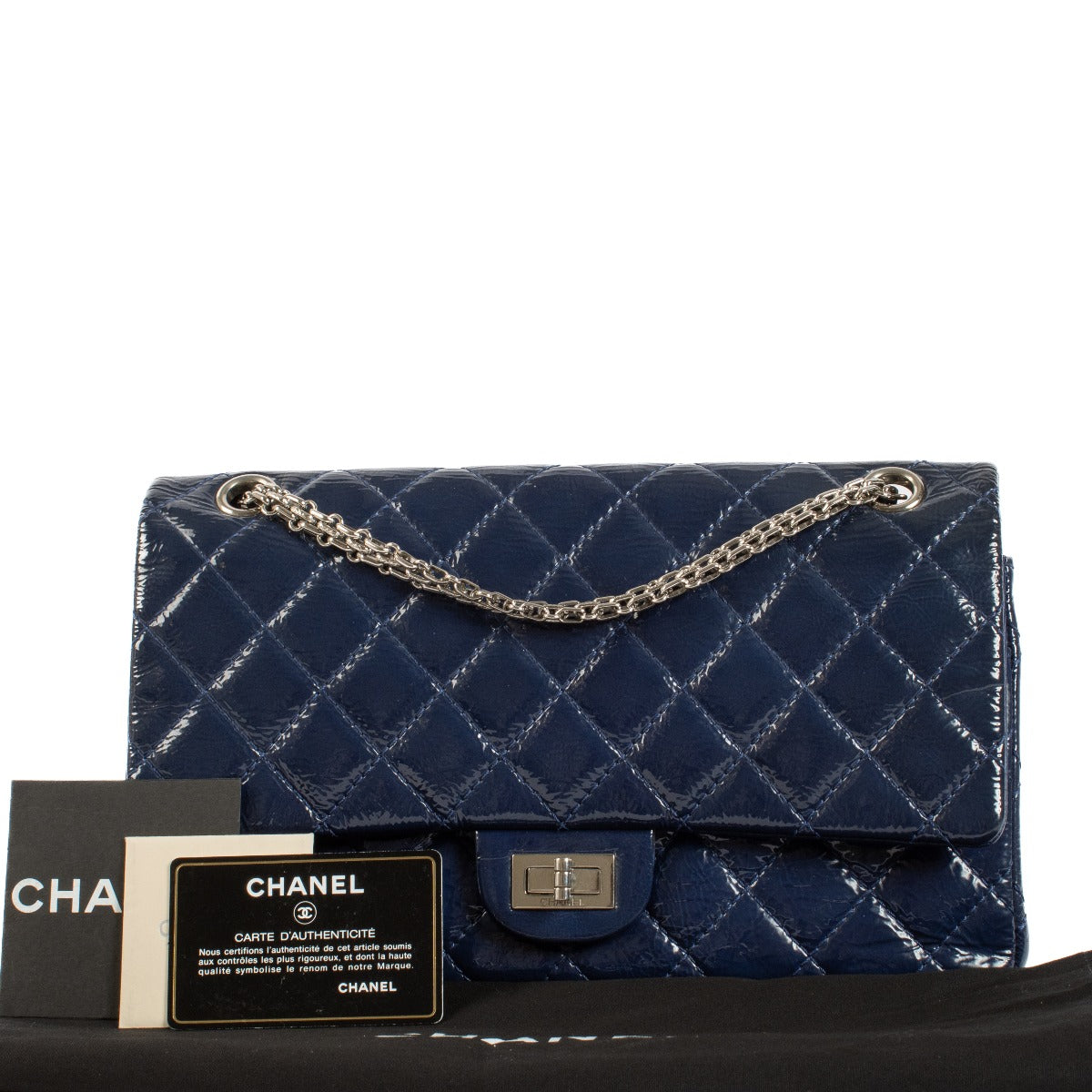 Chanel Blue Crinkled Patent Leather Large 2.55 Bag