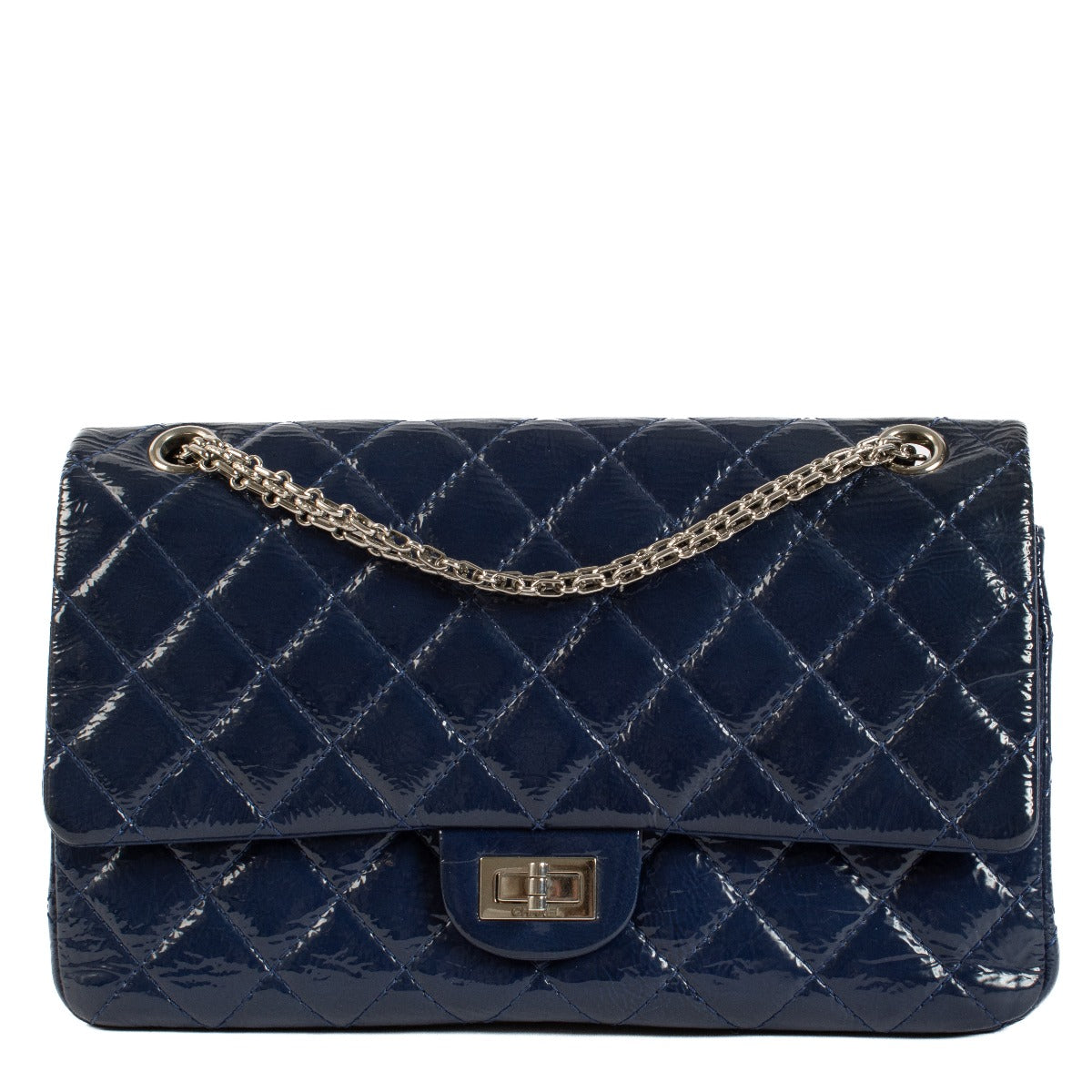Chanel Blue Crinkled Patent Leather Large 2.55 Bag