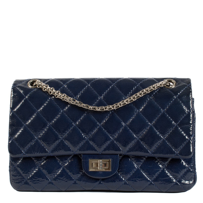 Chanel Blue Crinkled Patent Leather Large 2.55 Bag