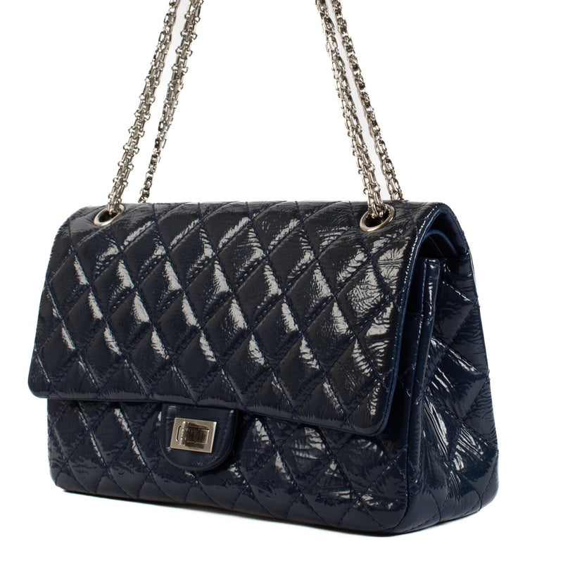 Chanel Blue Crinkled Patent Leather Large 2.55 Bag