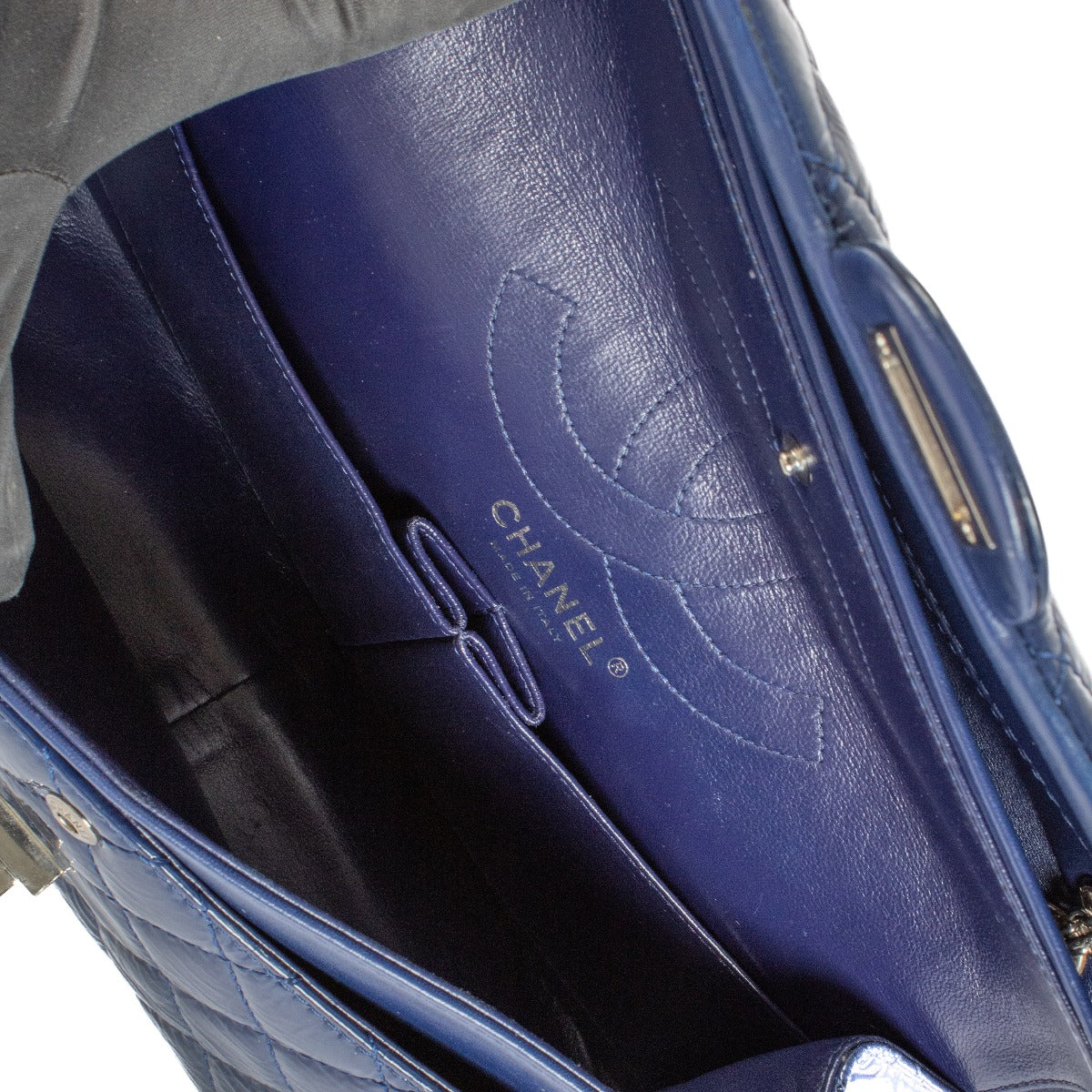Chanel Blue Crinkled Patent Leather Large 2.55 Bag