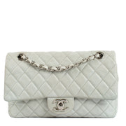 Shop safe online at Labellov in Antwerp, Brussels and Knokke this 100% authentic second hand Chanel Baby Blue Caviar Leather Medium Classic Flap Bag