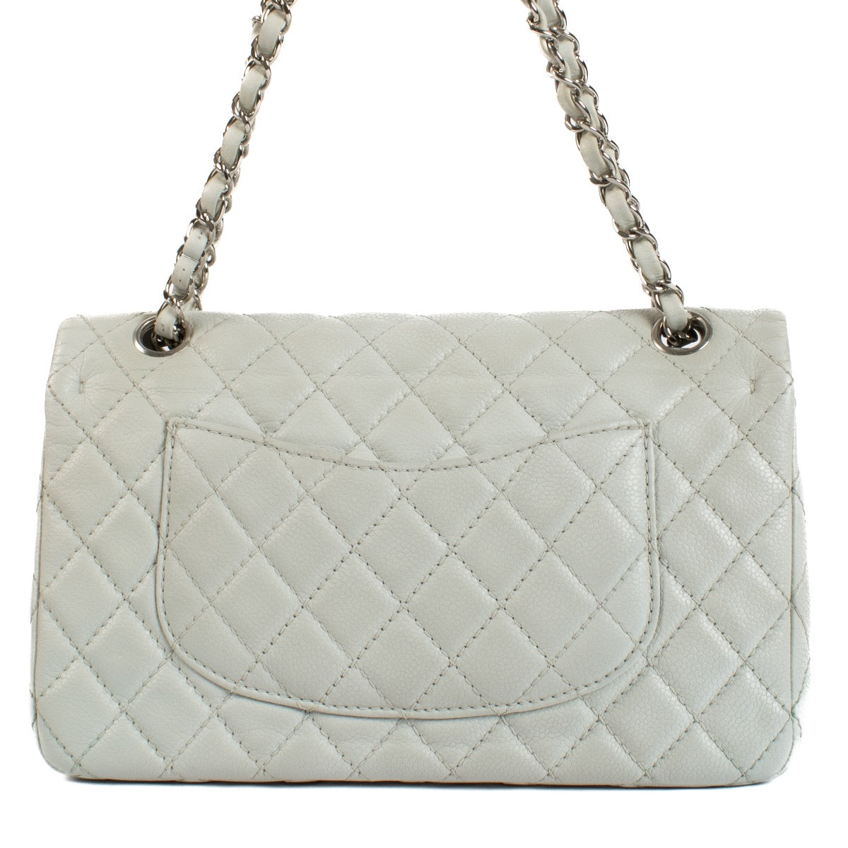 Shop safe online at Labellov in Antwerp, Brussels and Knokke this 100% authentic second hand Chanel Baby Blue Caviar Leather Medium Classic Flap Bag