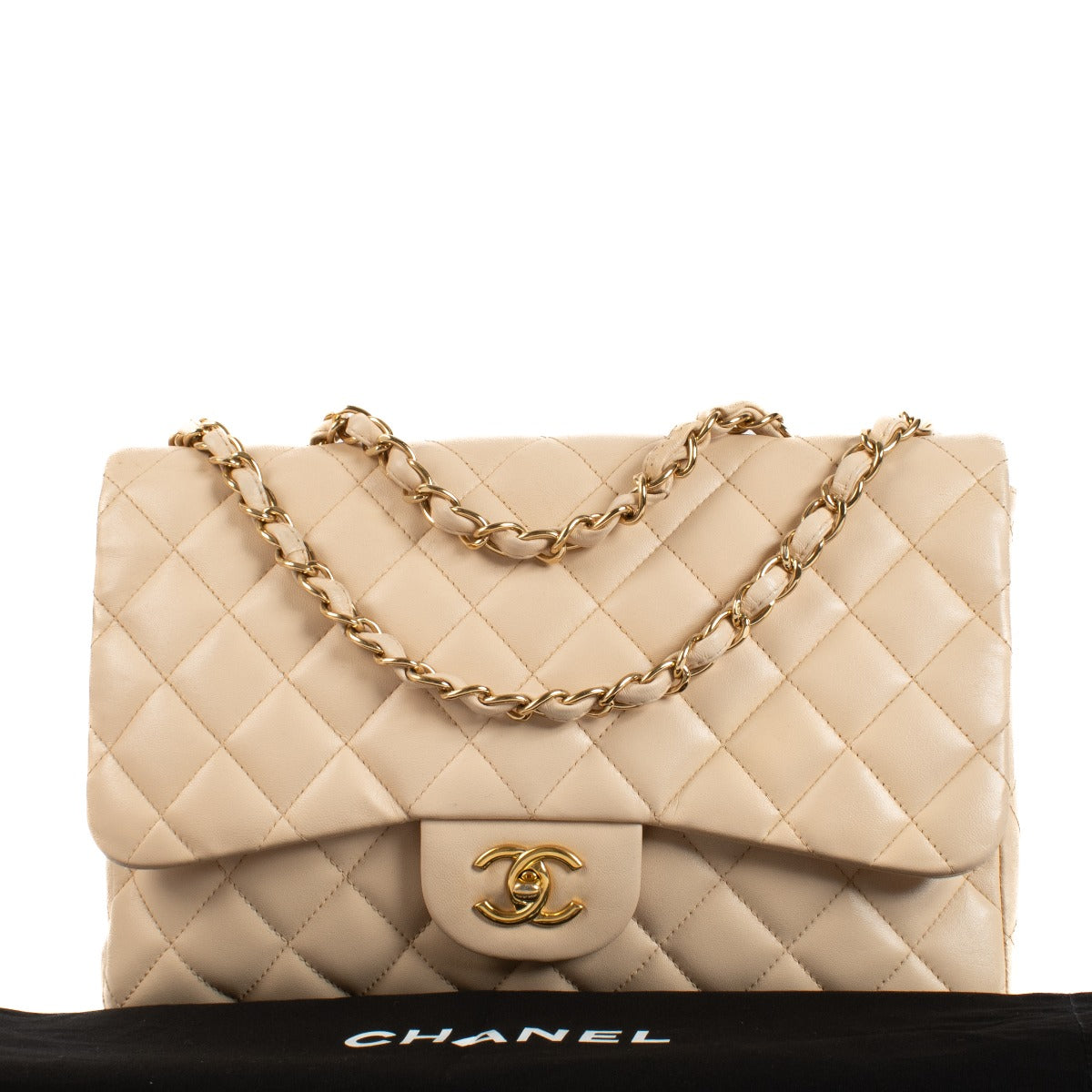 Chanel Beige Lambskin Large Classic Single Flap Bag