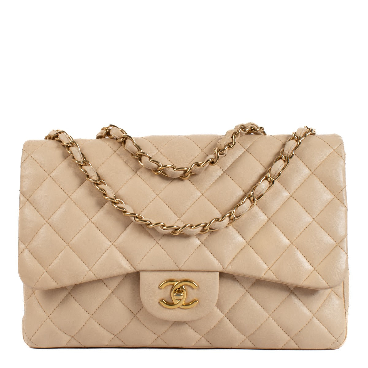 Chanel Beige Lambskin Large Classic Single Flap Bag