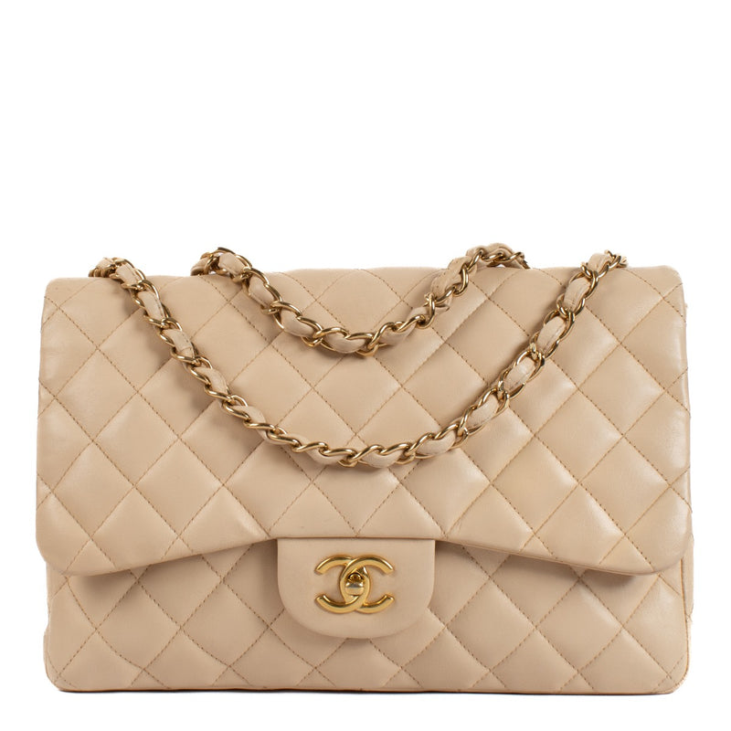 Chanel Beige Lambskin Large Classic Single Flap Bag