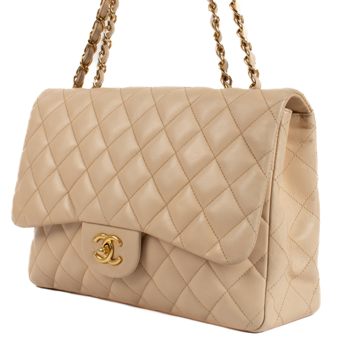 Chanel Beige Lambskin Large Classic Single Flap Bag