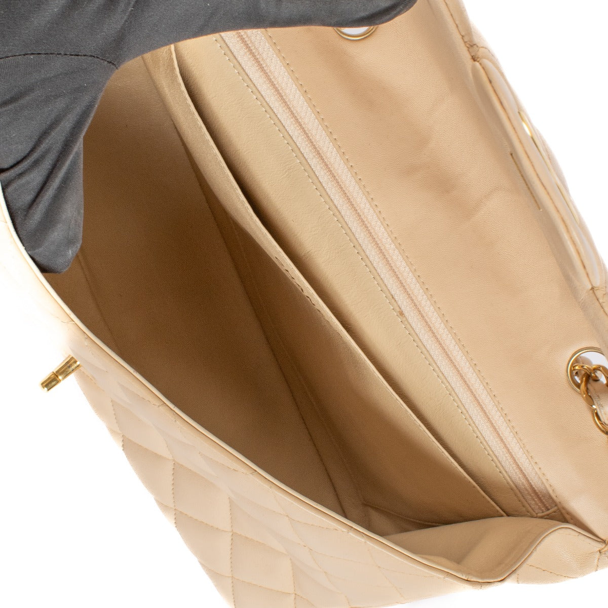 Chanel Beige Lambskin Large Classic Single Flap Bag