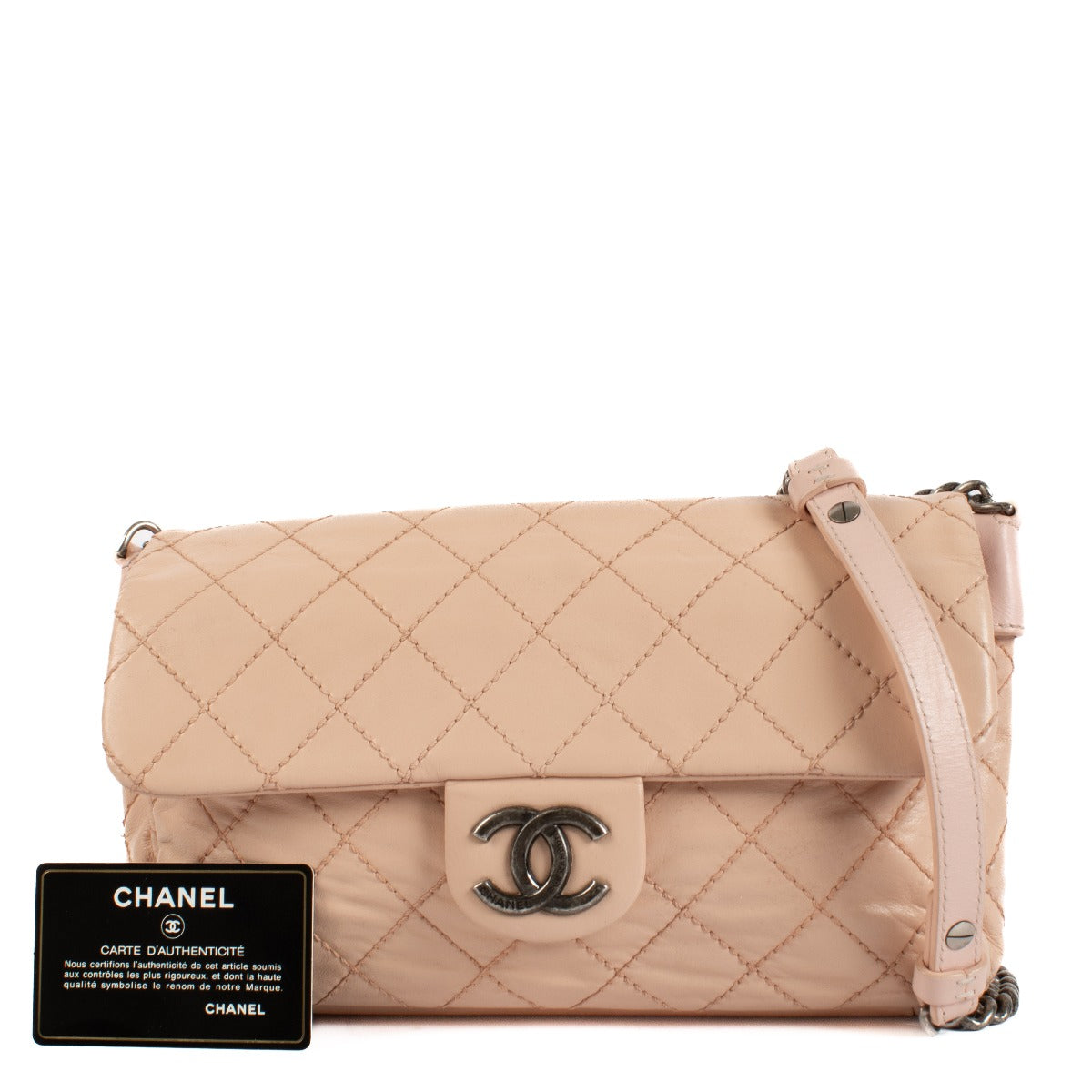 Chanel Peach Calfskin Wild Stitch Flap Bag