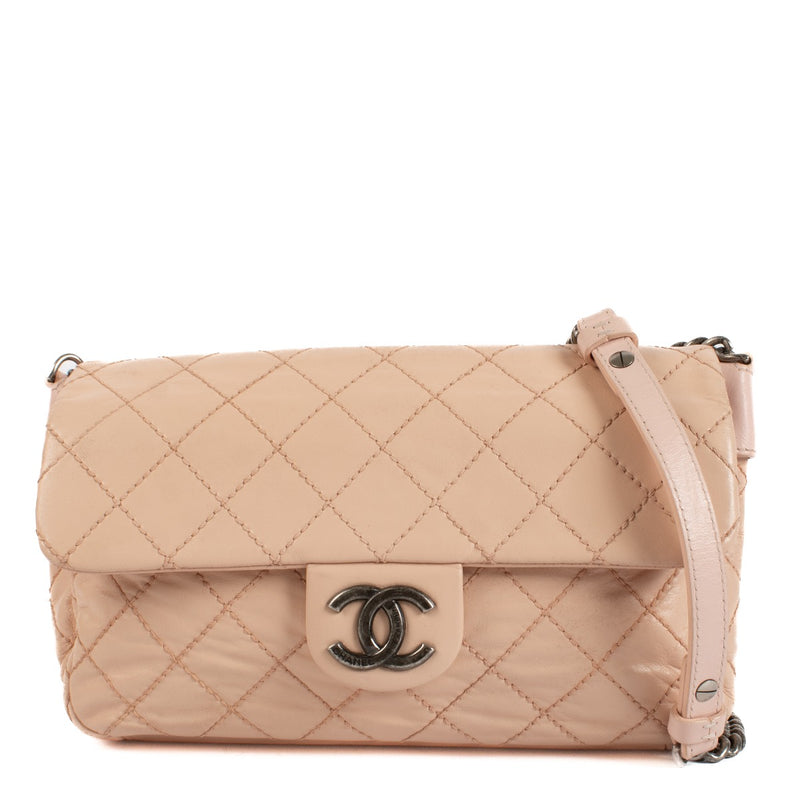 Chanel Peach Calfskin Wild Stitch Flap Bag