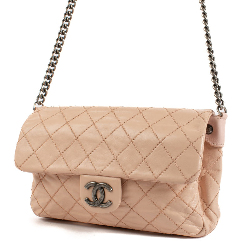 Chanel Peach Calfskin Wild Stitch Medium Flap Bag