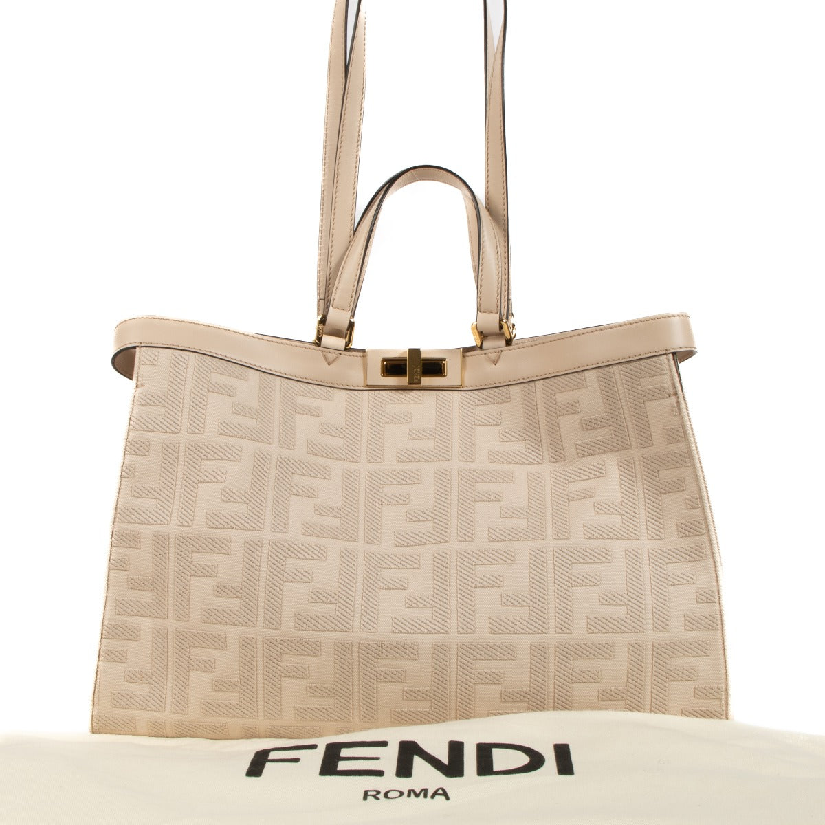 Shop safe online at Labellov in Antwerp, Brussels and Knokke this 100% authentic second hand Fendi Pink Canvas Vitello King Medium Peekaboo X-Tote Bag