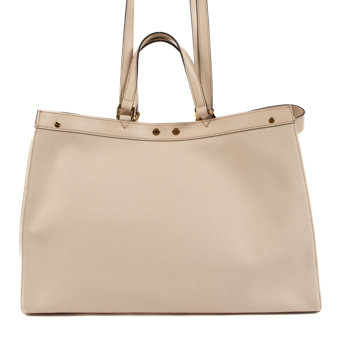 Shop safe online at Labellov in Antwerp, Brussels and Knokke this 100% authentic second hand Fendi Pink Canvas Vitello King Medium Peekaboo X-Tote Bag