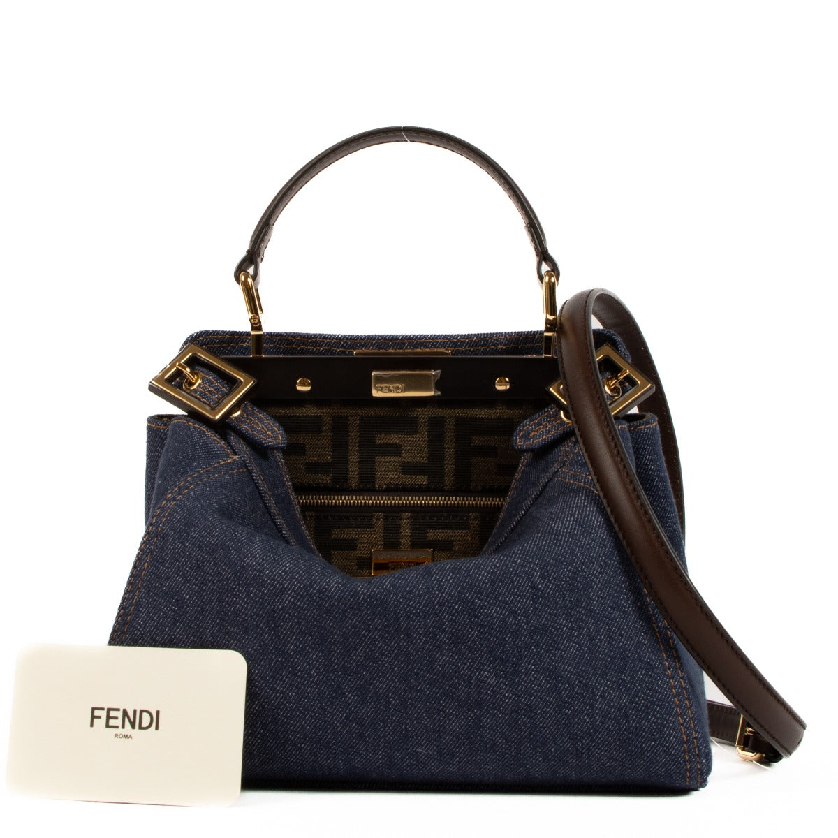 Shop safe online at Labellov for the best price. shop safe online your secondhand Fendi Blue Denim Peekaboo Mini Top Handle Bag in a new condition.