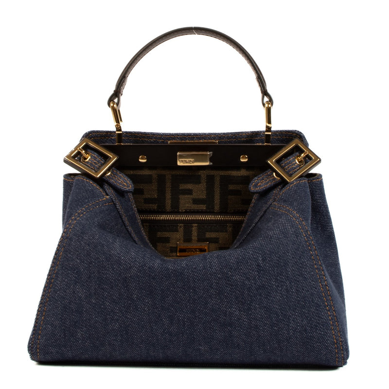 Shop safe online at Labellov for the best price. shop safe online your secondhand Fendi Blue Denim Peekaboo Mini Top Handle Bag in a new condition.