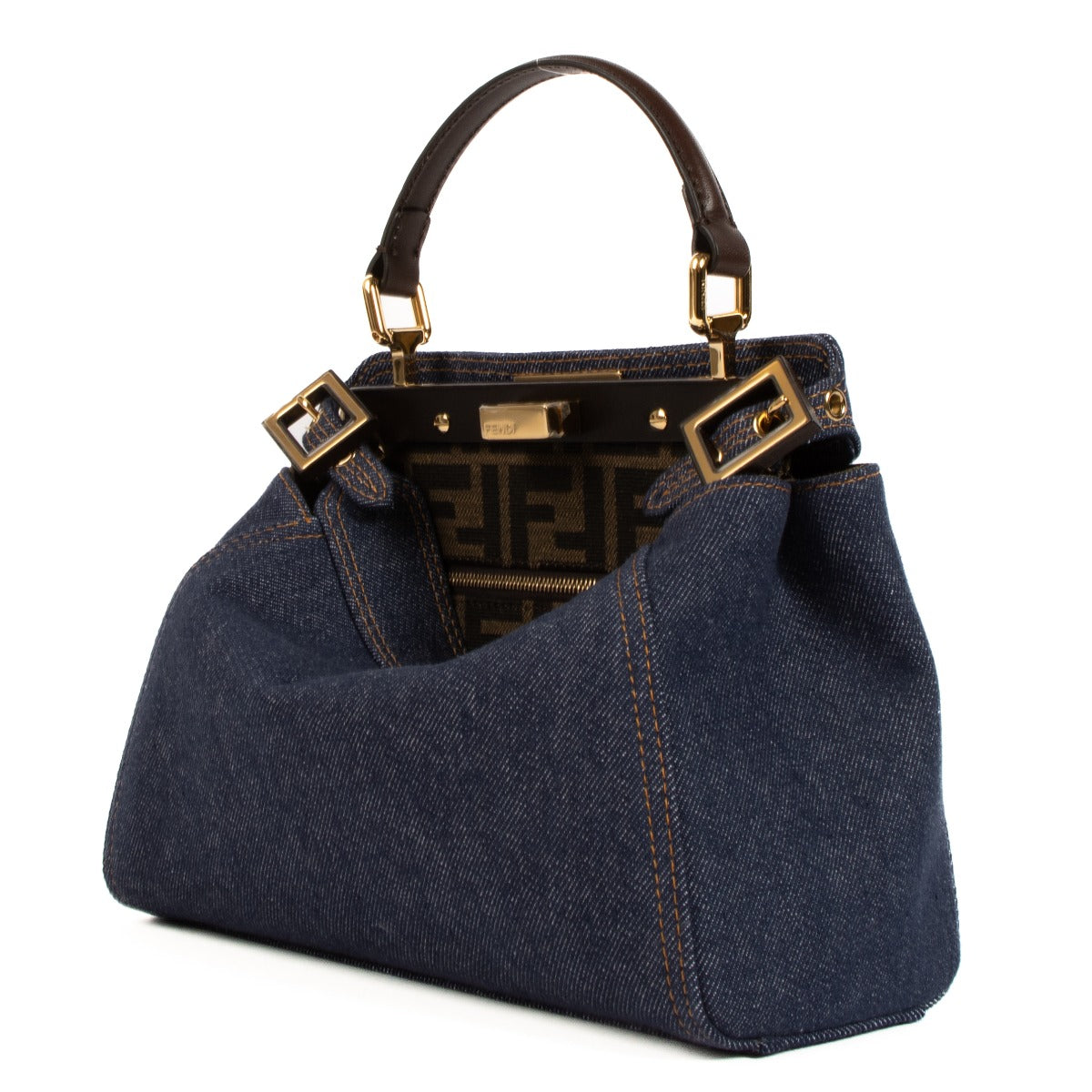 Shop safe online at Labellov for the best price. shop safe online your secondhand Fendi Blue Denim Peekaboo Mini Top Handle Bag in a new condition.