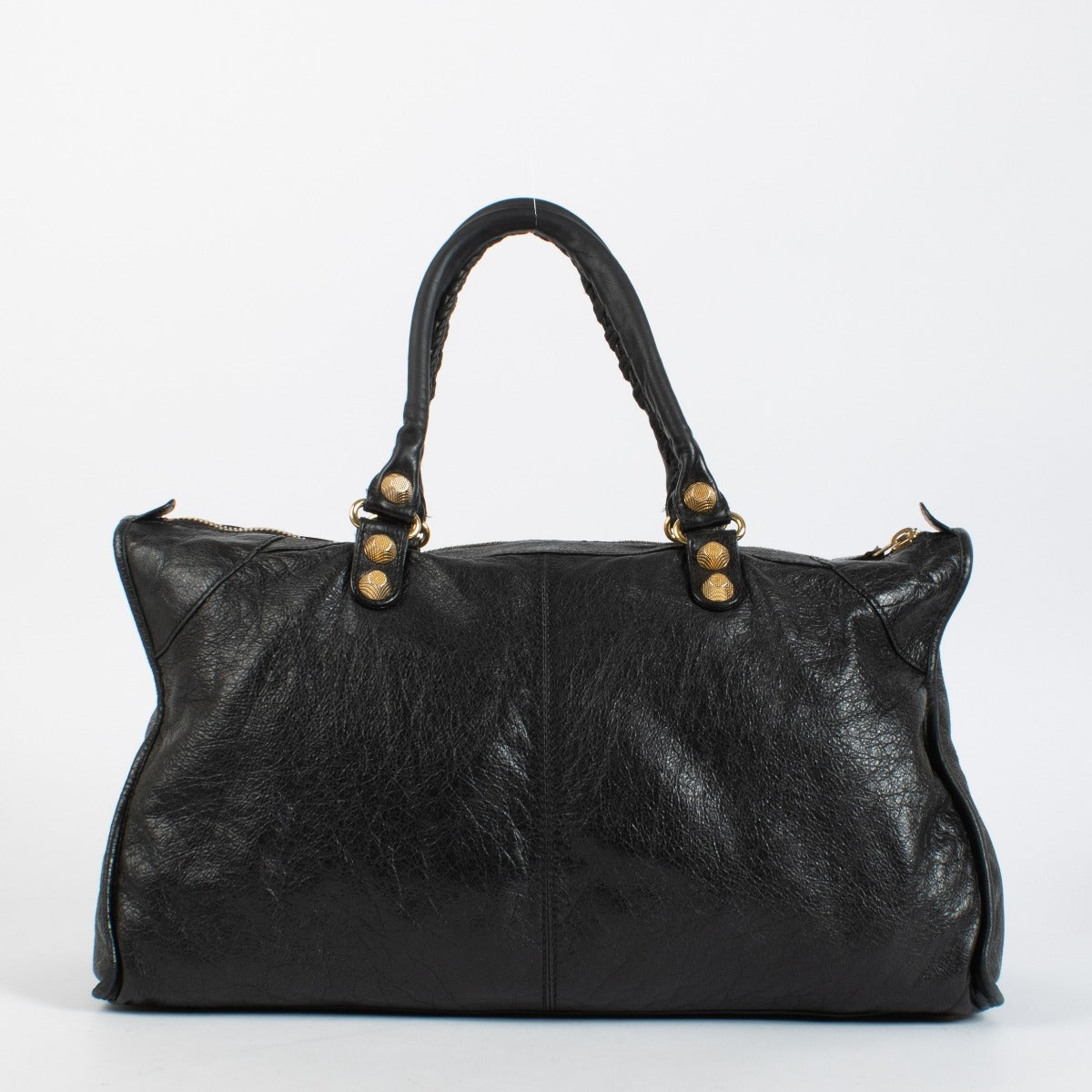 Balenciaga Black Work Bag with Giant Gold Hardware. An iconic Balenciaga design in soft distressed leather and very good pre-loved condition.