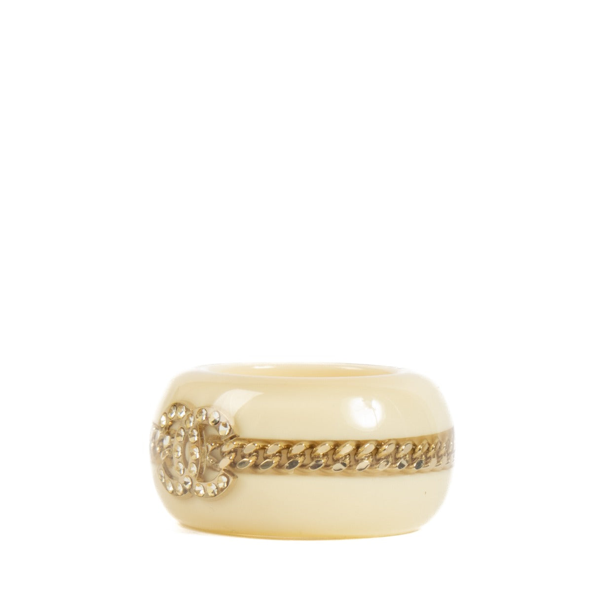 Shop 100% authentic Chanel CC Crystal Cream Resin Ring - Size 51 at Labellov.com.