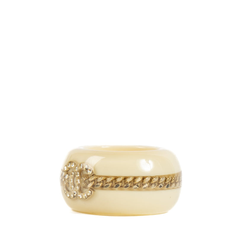 Shop 100% authentic Chanel CC Crystal Cream Resin Ring - Size 51 at Labellov.com.