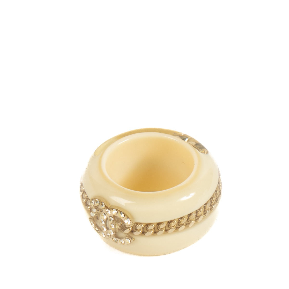 Shop 100% authentic Chanel CC Crystal Cream Resin Ring - Size 51 at Labellov.com.