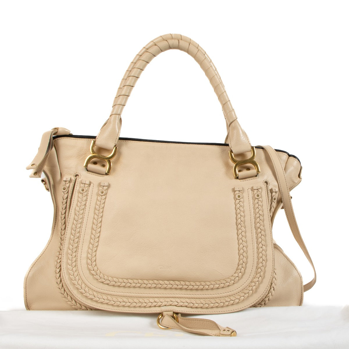 Shop 100% authentic Chloé Beige Marcie Large Double carry bag at Labellov.com.