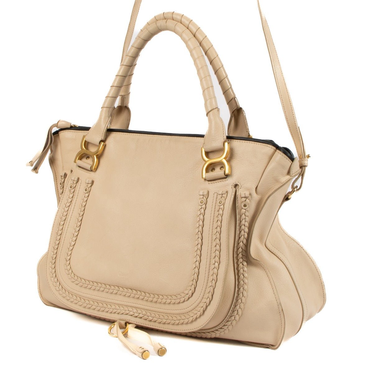 Shop 100% authentic Chloé Beige Marcie Large Double carry bag at Labellov.com.