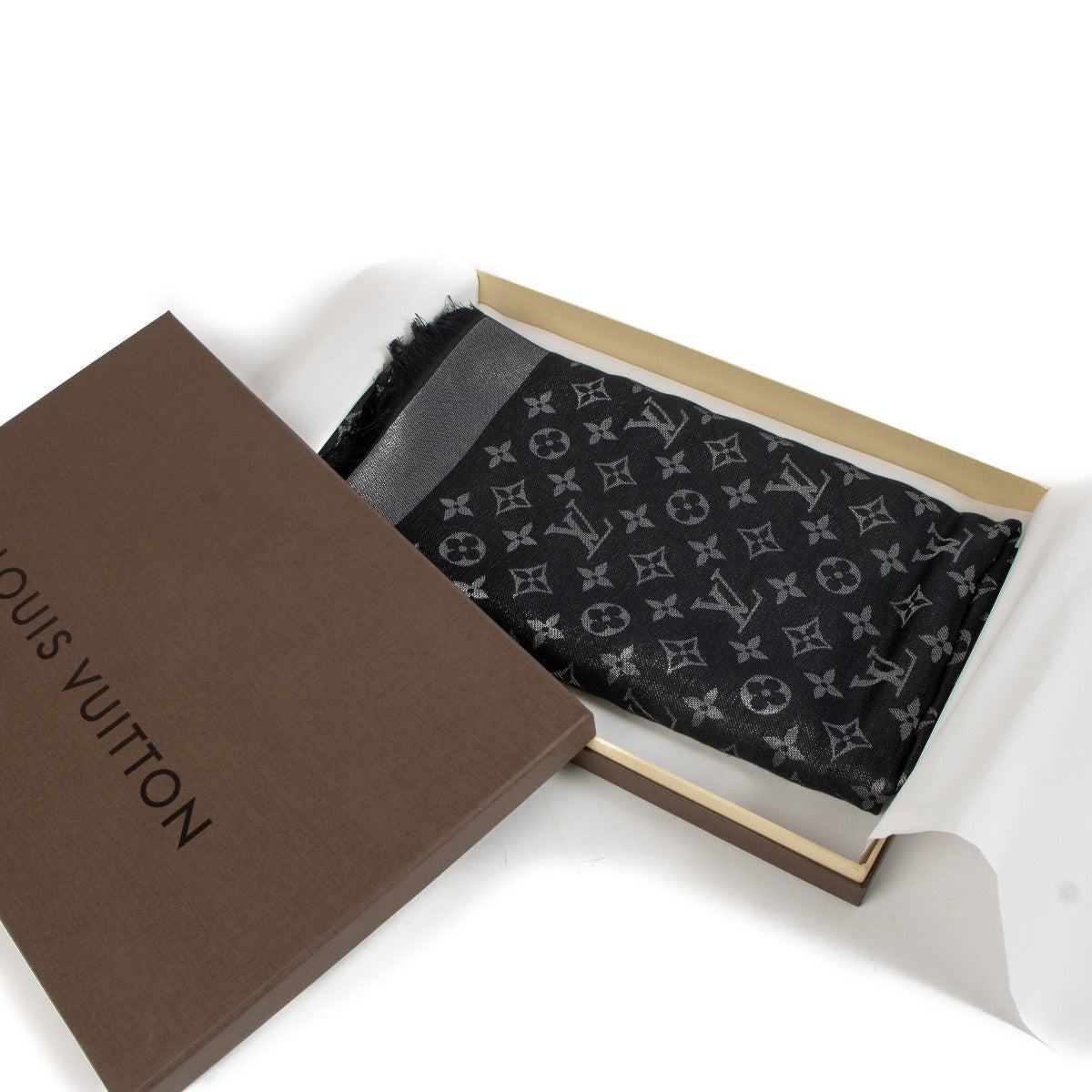 Shop 100% authentic Louis Vuitton Black Monogram Shine Shawl at Labellov.com.