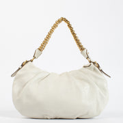 Prada White Shoulder Bag in soft leather with gold chain handle. A refined and versatile Prada design in very good pre-loved condition.