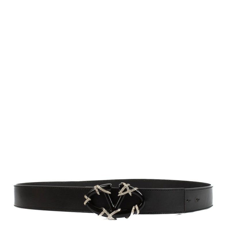 Valentino Garavani Black Crystals V Logo Belt - Size 90