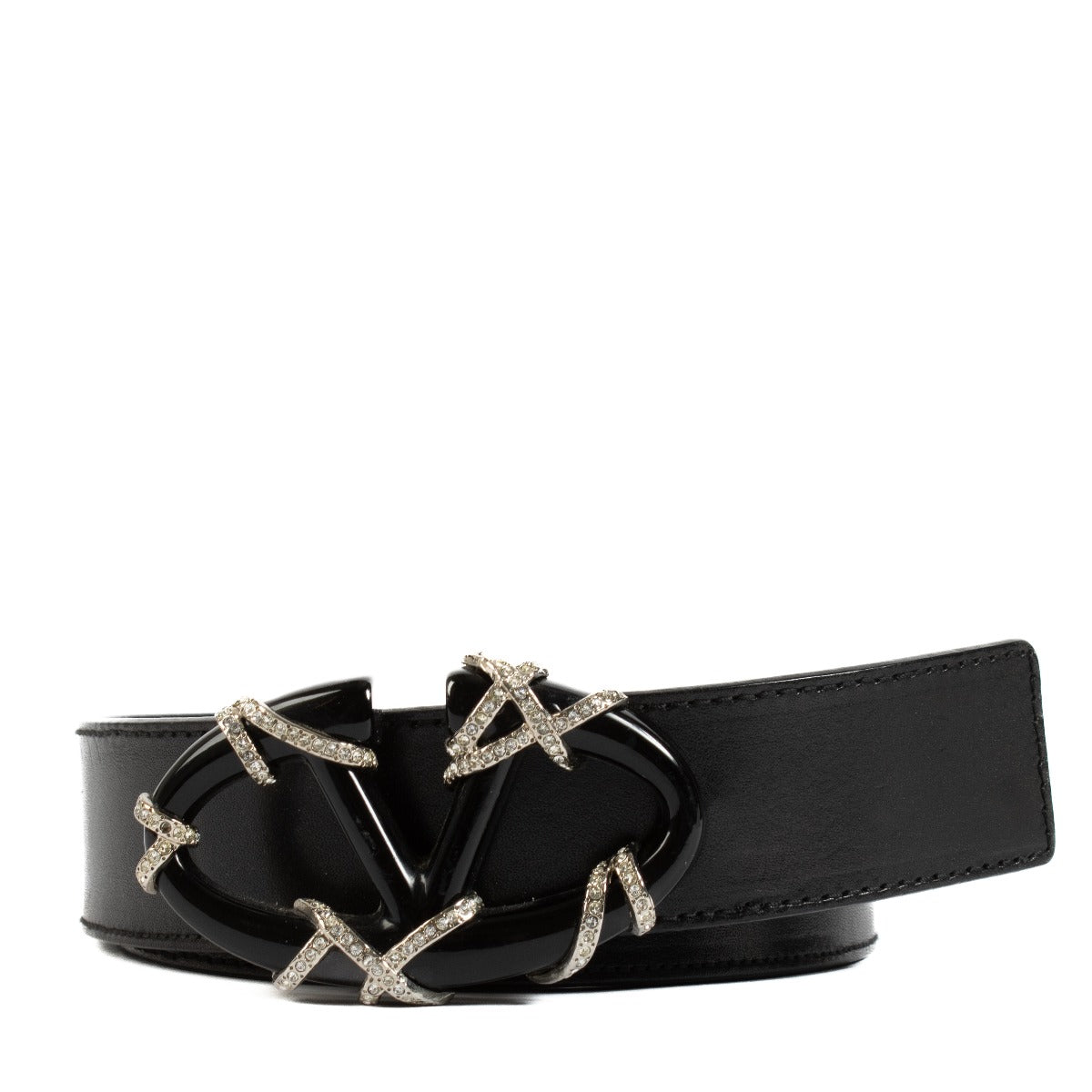 Valentino Garavani Zwarte Kristallen V Logo Riem - Maat 90
