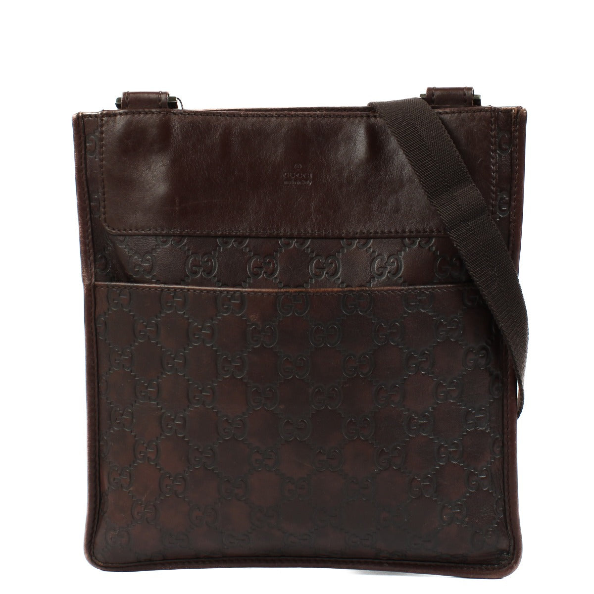 Sac messager plat Gucci Guccissima marron