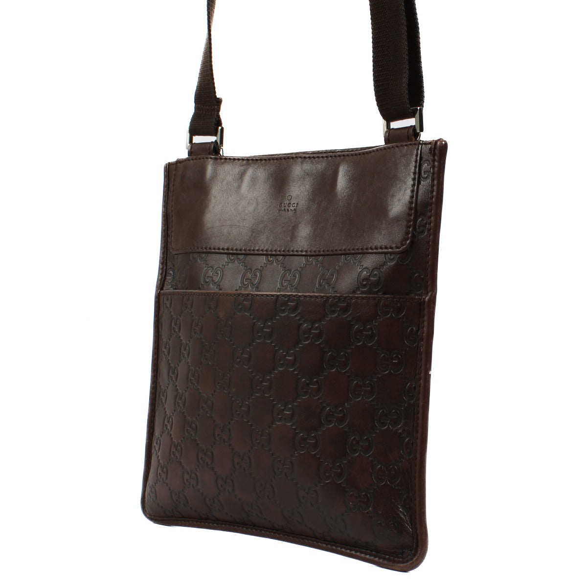 Sac messager plat Gucci Guccissima marron