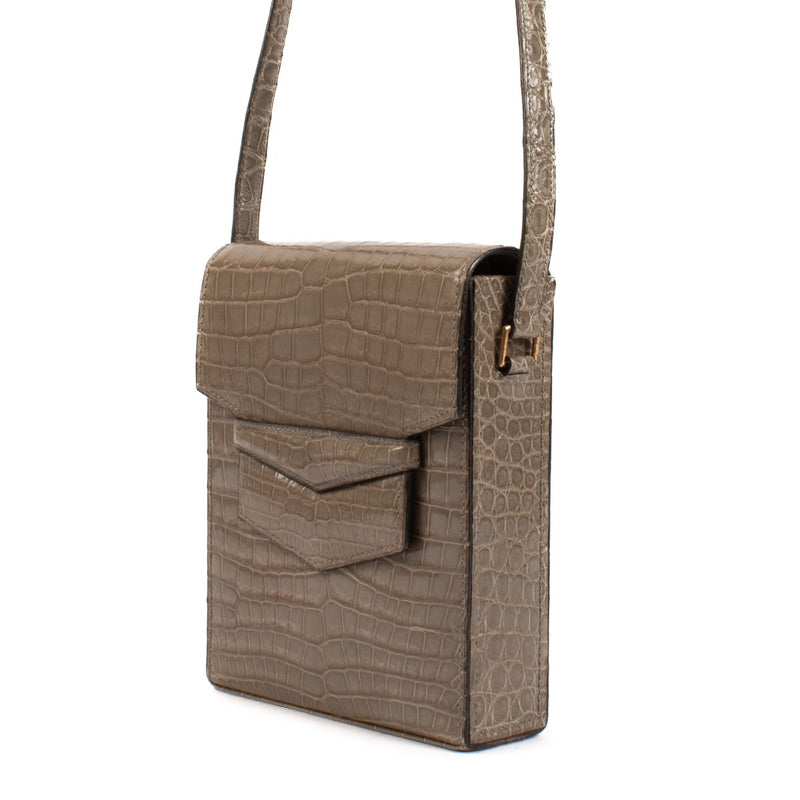 shop 100% authentic second hand Hermès Grey Crocodile Faco Crossbody Bag on Labellov.com