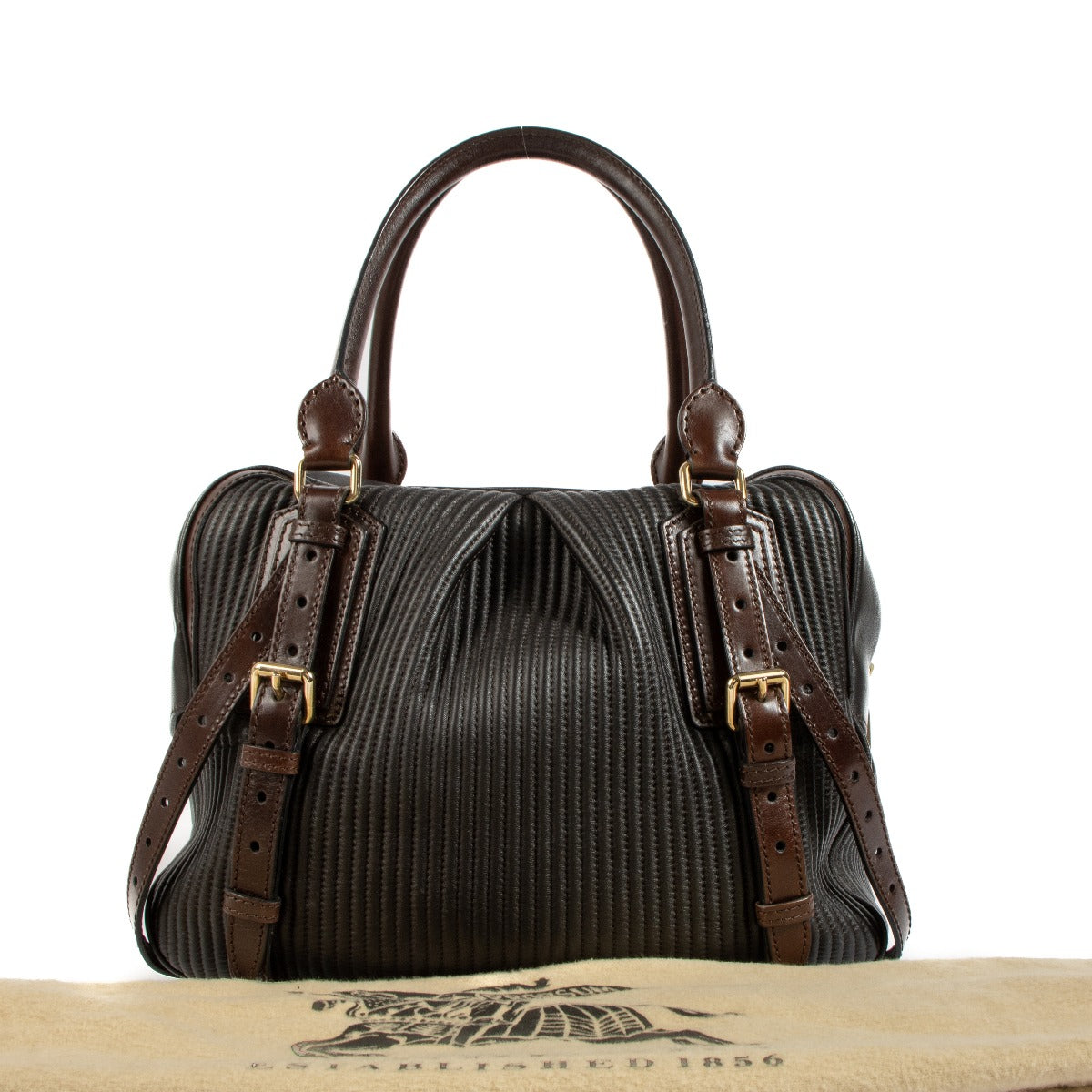 Burberry Dark Brown Pleated Leather Rosaville Bag