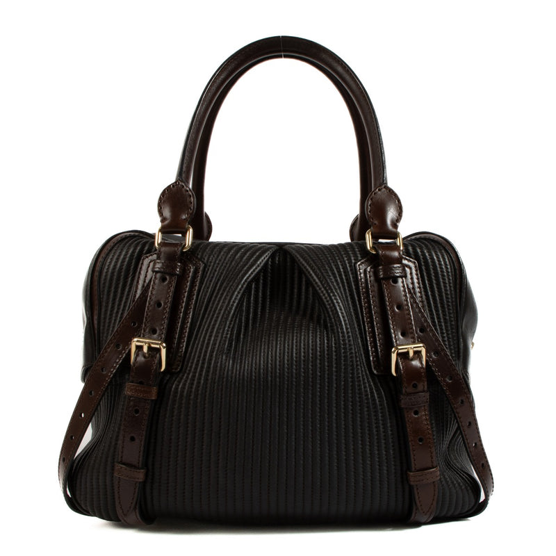 Burberry Dark Brown Pleated Leather Rosaville Bag