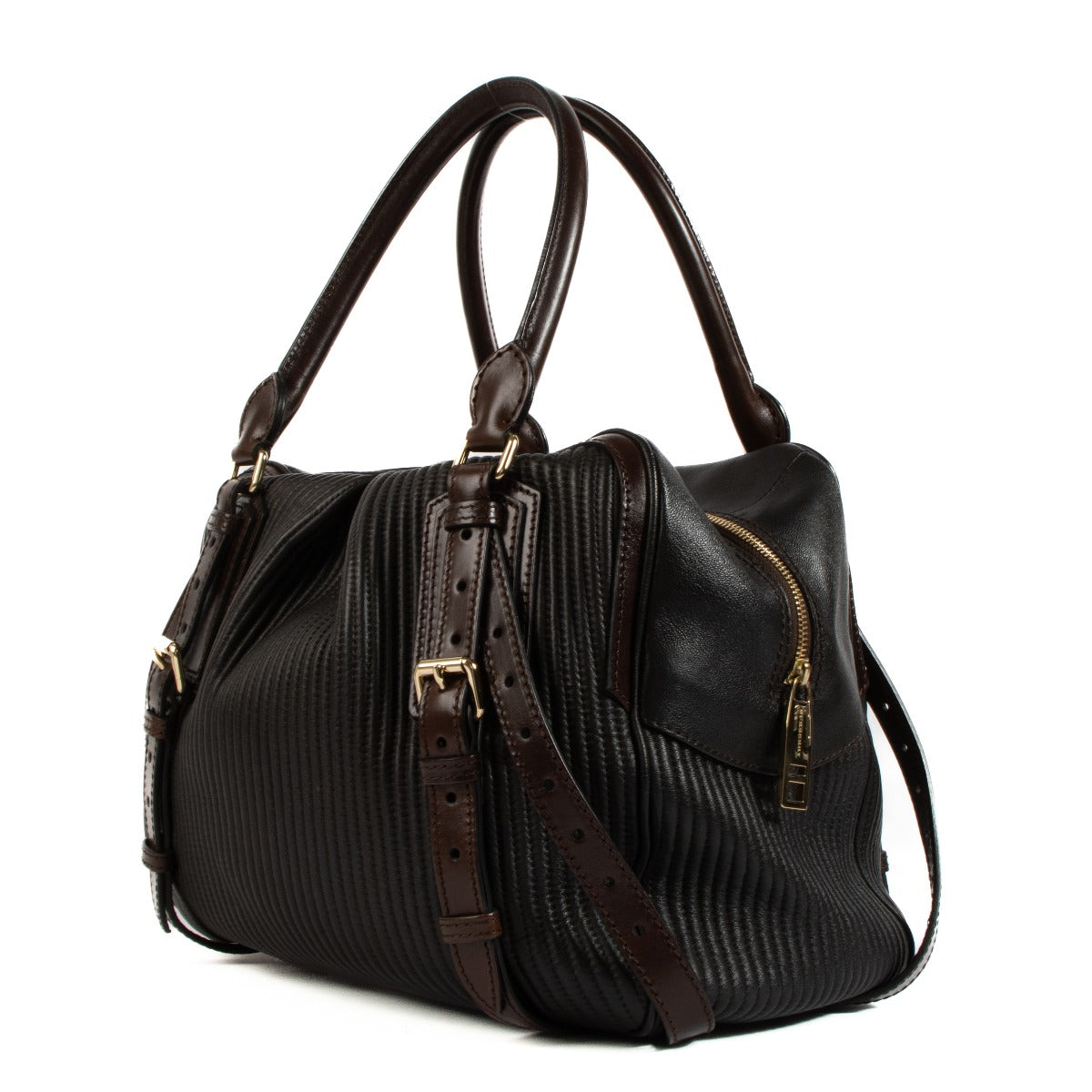 Sac Rosaville plissé en cuir marron foncé Burberry