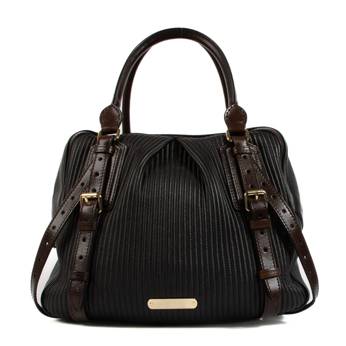 Burberry Dark Brown Pleated Leather Rosaville Bag