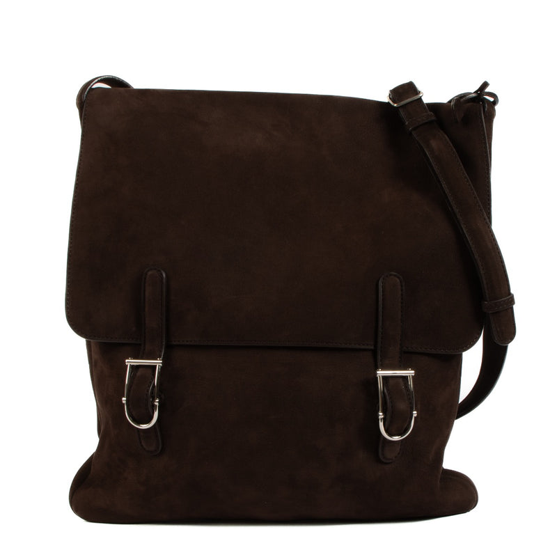 Shop safe online at Labellov in Antwerp, Brussels and Knokke this 100% authentic second hand Delvaux Dark Brown Santiag Kot Kot Messenger Crossbody