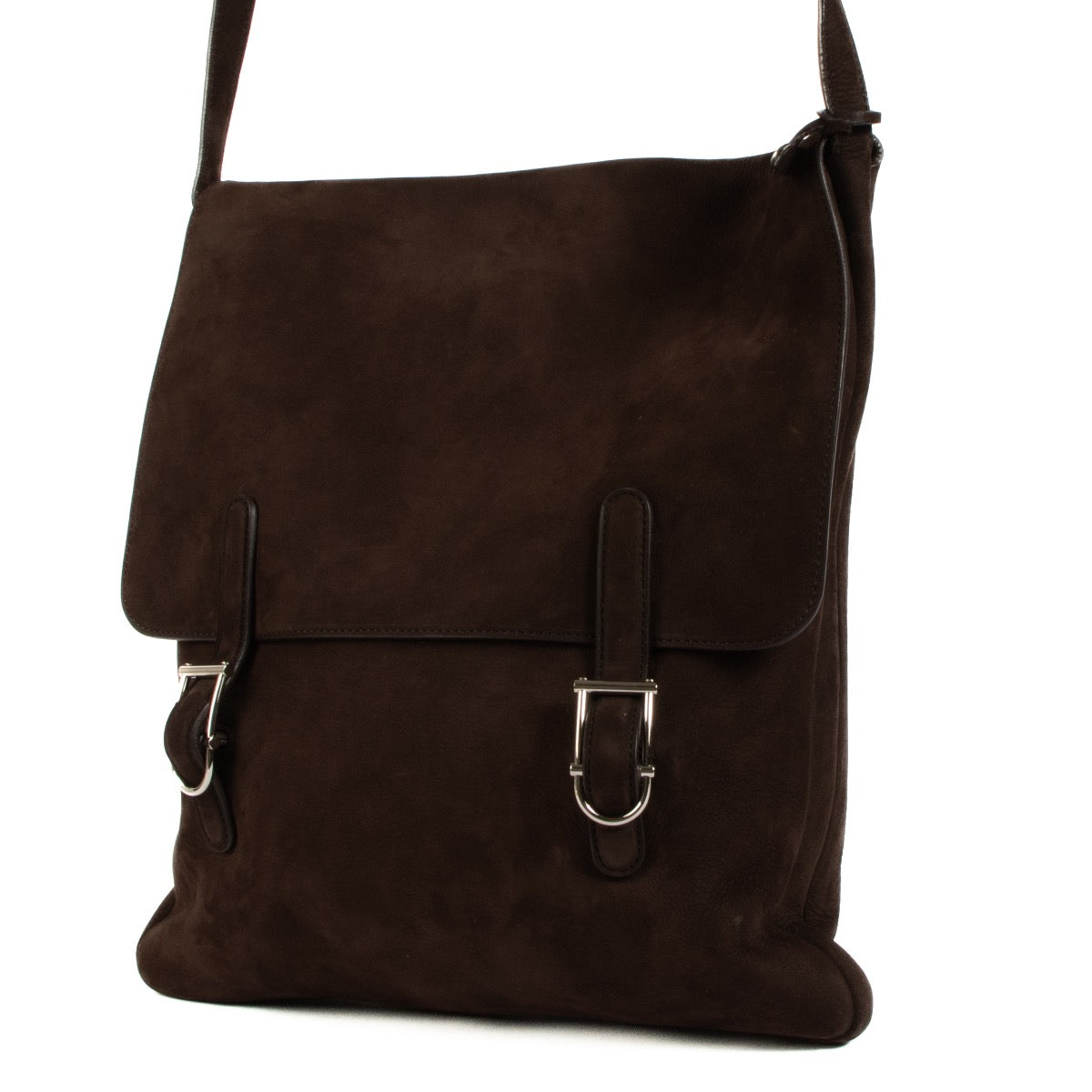 Shop safe online at Labellov in Antwerp, Brussels and Knokke this 100% authentic second hand Delvaux Dark Brown Santiag Kot Kot Messenger Crossbody